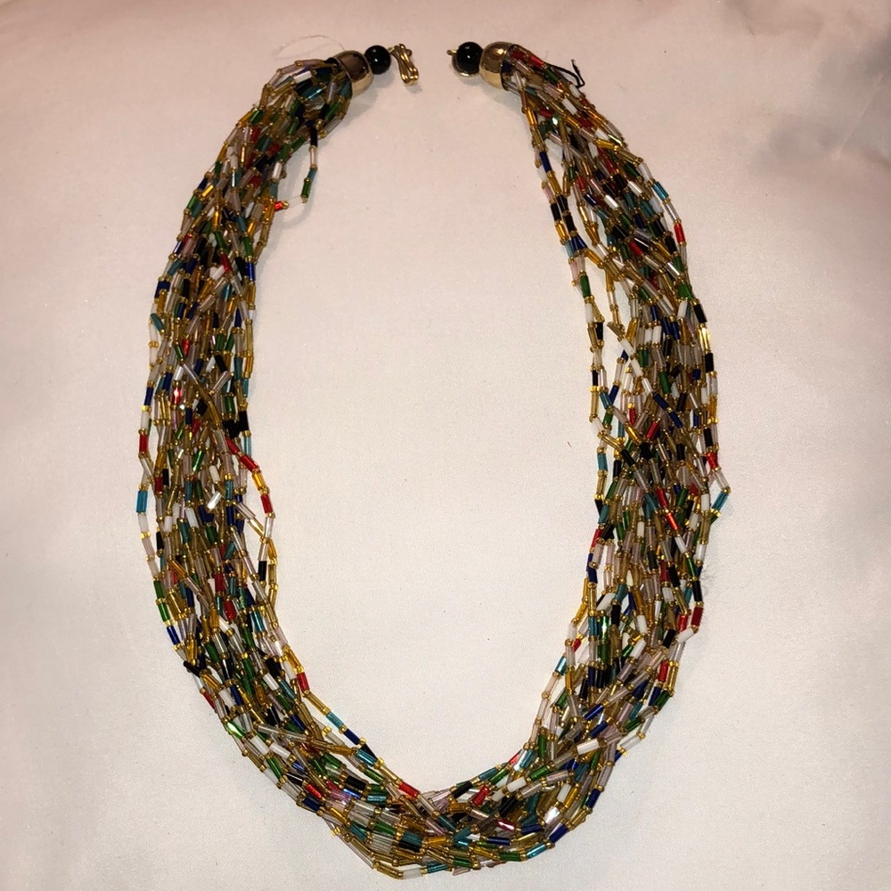 Vintage multi-strand glass seed bead torsade necklace